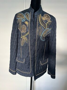 Alfred Dunner Open Front Embroidered Paisley design blazer